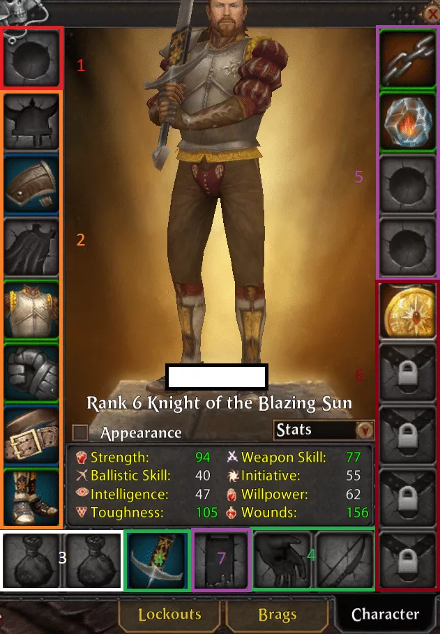 Equipment screen with talisman slots